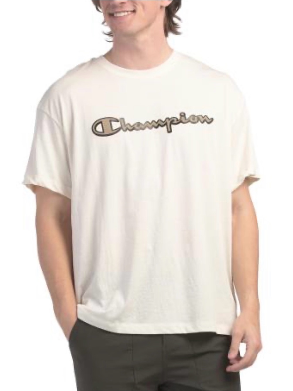 Champion Cream Logo T-Shirt size LARGE
